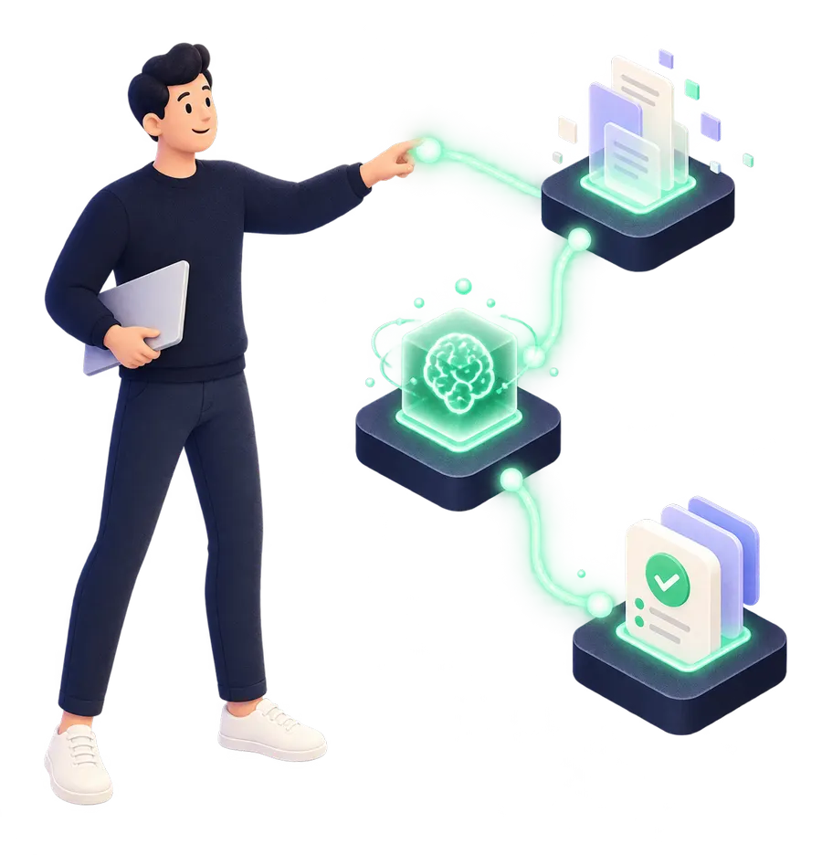 Stilisierte Illustration eines KI-Workflows (KI-Illustration)