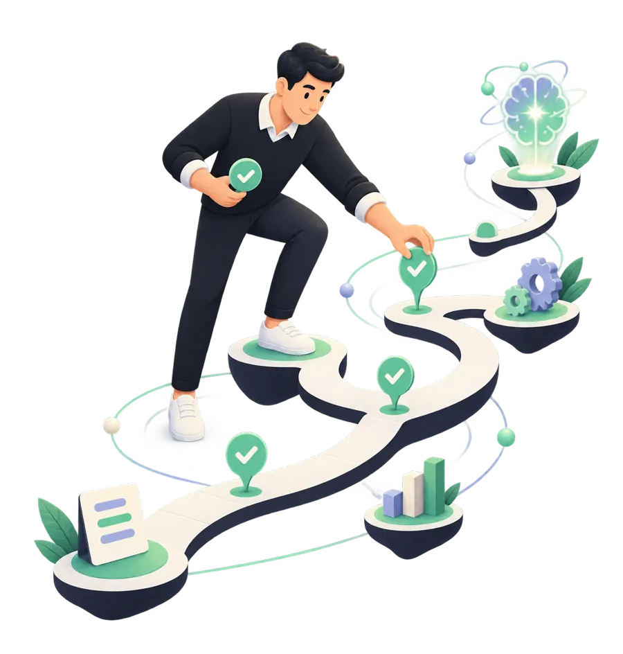 Stilisierte Illustration einer KI-Roadmap-Planung (KI-Illustration)