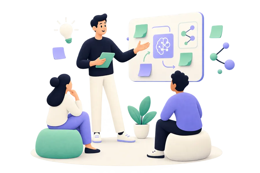 Stilisierte Illustration eines KI-Workshops (KI-Illustration)
